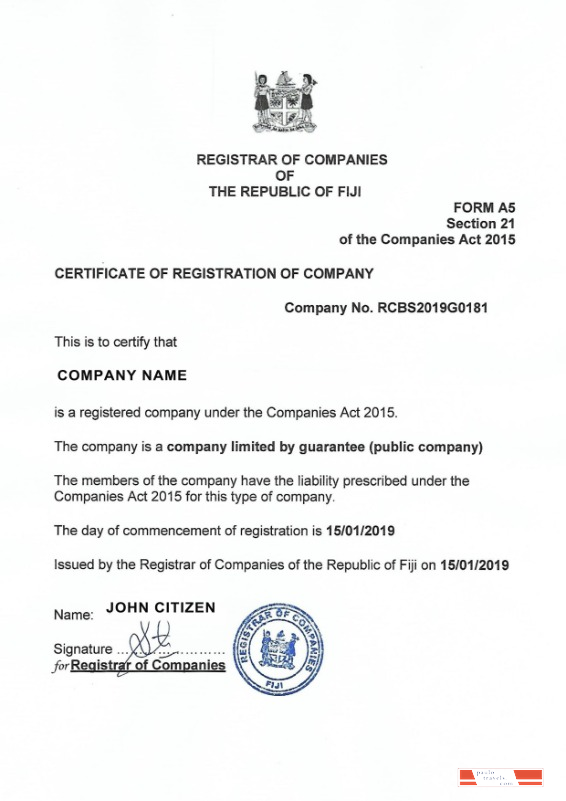 Fiji Certificate of Registration